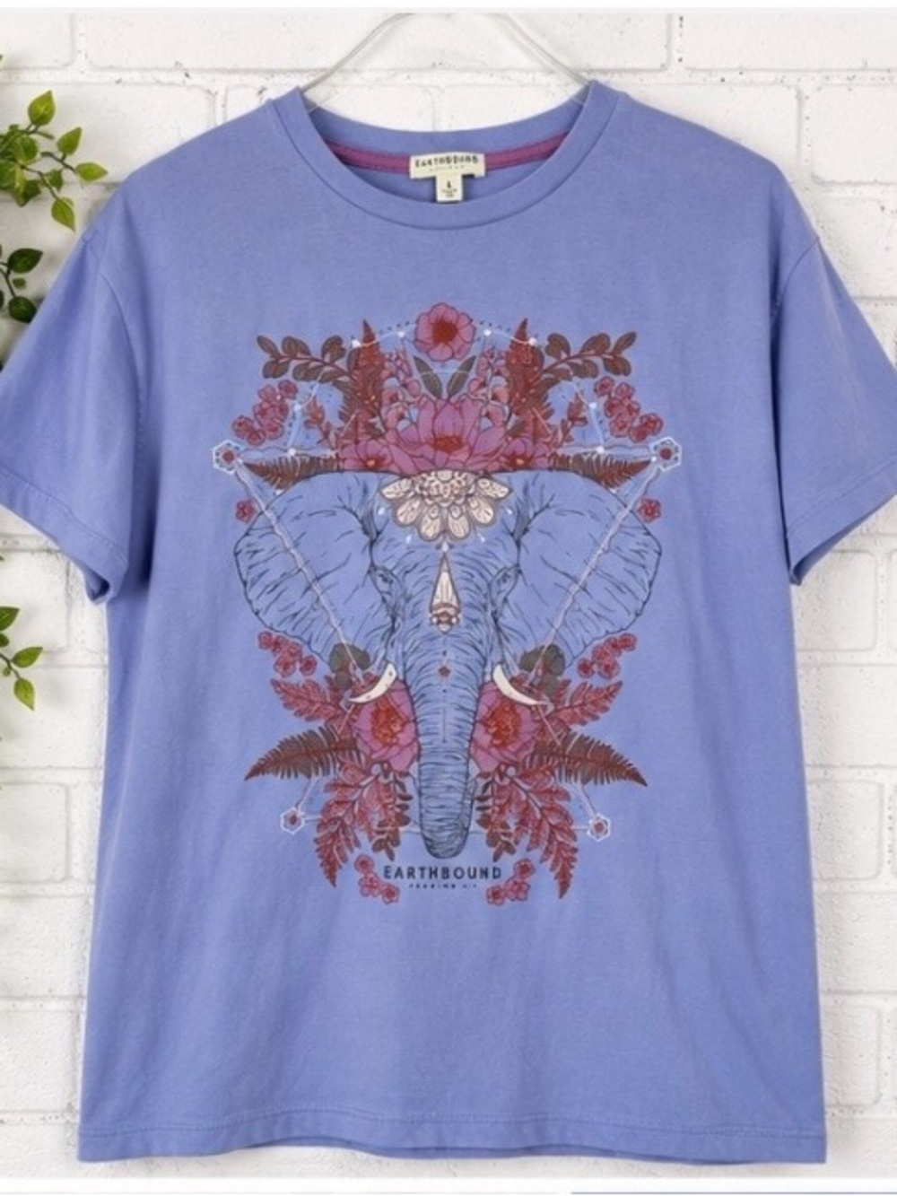 Earthbound Trading Co. Lavender Boho Elephant Graphic Tee. Small